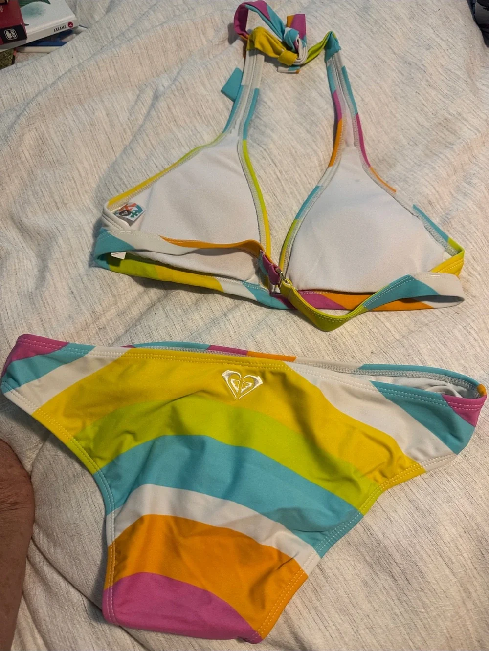 Roxy Girls' Bright Multicolor Wave Bikini - Yellow, Blue, Pink, Orange, White